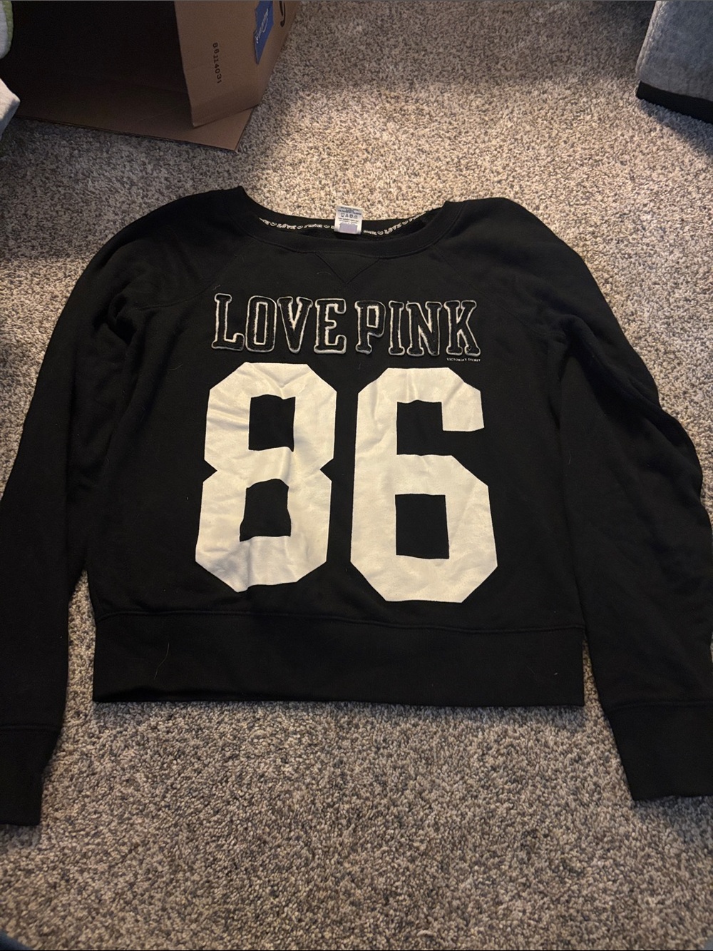 PINK Victoria's Secret Black 'LOVE PINK' Applique Crewneck